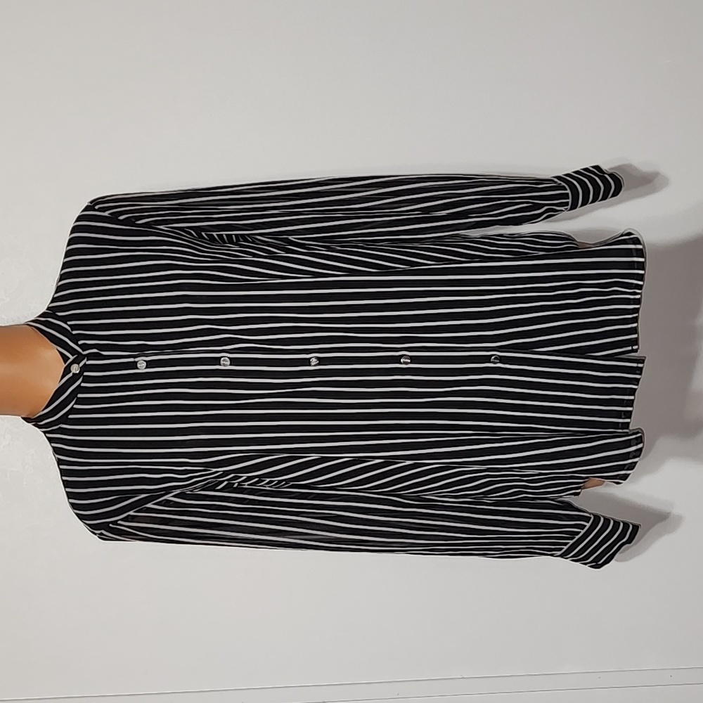 DKNY Striped Buttondown Top Black Size Small